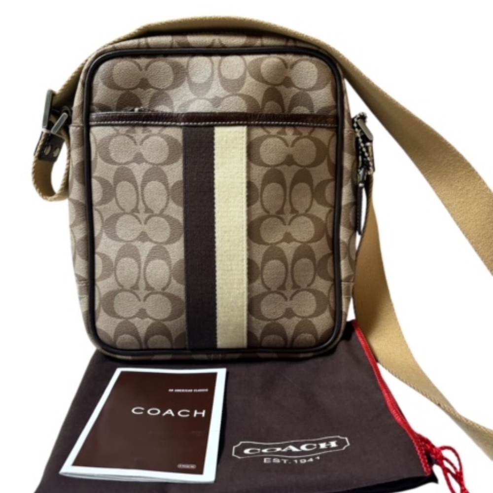 Coach Signature Stripe Canvas  Swingpack Messenger Bag #5760 Beige/Khaki